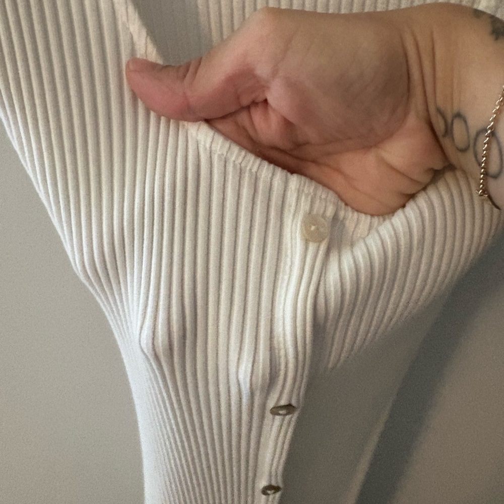 White Ribbed Button-Down Dress - Picture 3 of 6